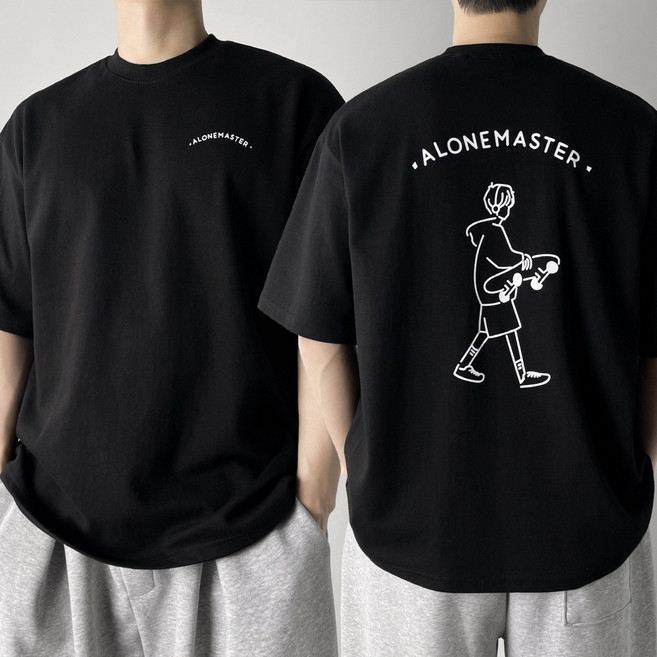 오프앤 국산 남녀공용 특양면 오버핏 마스터 프린팅 빅사이즈 박스 반팔 티셔츠