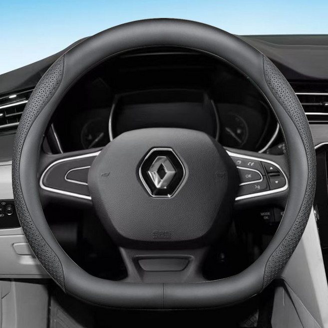 르노 전차종 호환 프리미엄 나파 가죽 카본 핸들커버, D컷 (R-01), 블랙 엠보