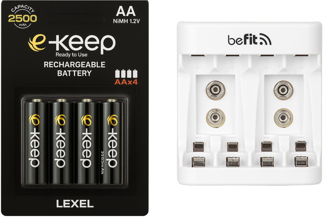 렉셀 e-keep 고용량 AA충전지 4알+비핏 4구 충전기세트, 1세트