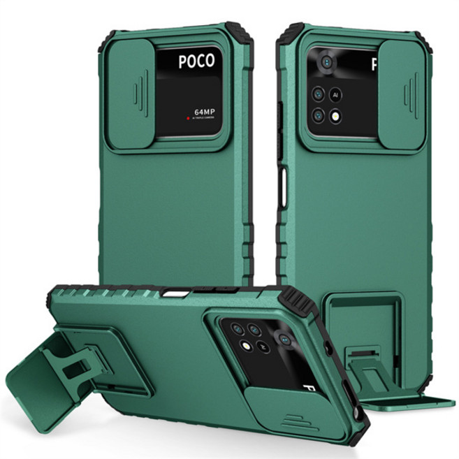 Xiaomi Poco X4 Pro 케이스 충격 방지 갑옷 슬라이드 렌즈 뒷면 커버 Poco Poko Pocco Little X4Pro X 4 Pro 4Pro X4 5G 케이스, [00] For Poco X4 PRO 5G, [00] Drak Green