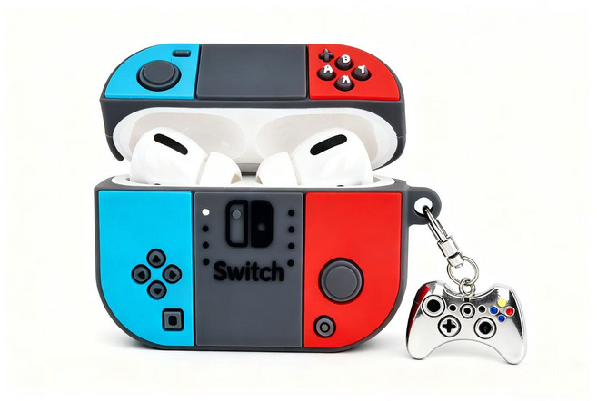 에어팟 프로3 실리콘 TPU 케이스 스위치 스타일 게임기 모양 + 게임 컨트롤러 키링 액세서리XAPPR3TT798XIN, 레드블루2, 에어팟 프로 3