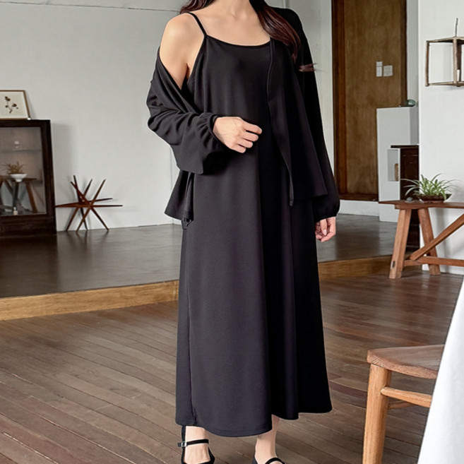 봉봉스토리 여성용 봄날의여유 가디건+나시 롱원피스 세트 루즈핏 원마일웨어 임부복