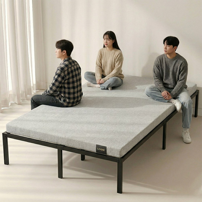 리보아 철제 침대프레임 싱글 침대 매트리스 깔판 프레임, 블랙