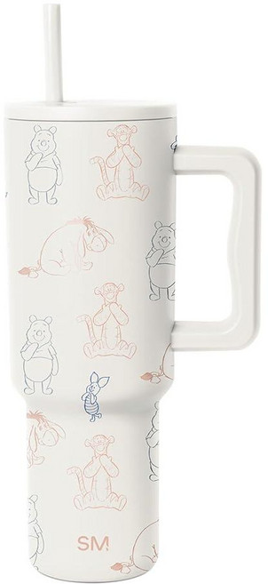 Simple Modern 디즈니 손잡이와 빨대 뚜껑이 있는 1.2L(40온스) 텀블러 | 단열 재사용 가능한 스테인리스 스틸 물병 여행용 머그 | 여성 남성 그를 위한 선물 |, 디즈니: 곰돌이 푸 낙서