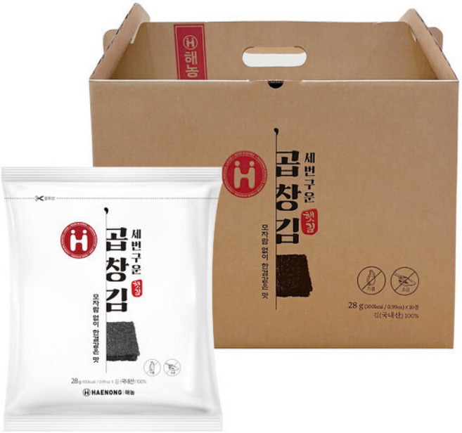해농 세번구운 곱창김 선물세트 / 햇김 무조미 구운김 선물세트, 10개
