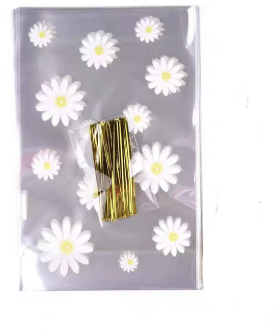 小雛菊雪花餅包裝袋 - 可麗露/牛軋餅/曲奇餅乾機封袋 - 瑪德蓮餅乾糖果包裝, 1個, 大號(約50入)15*23+3cm, 50個裝