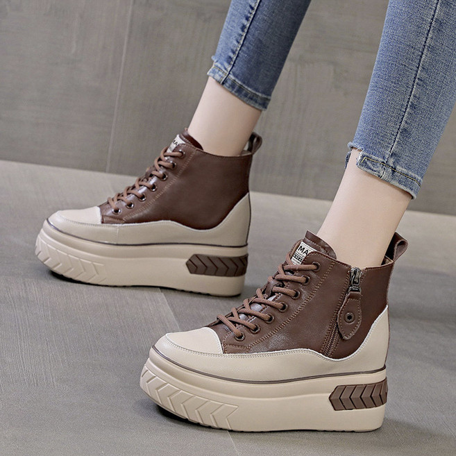 여성키높이운동화 8cm 통굽 소가죽 앵클부츠 워커부츠