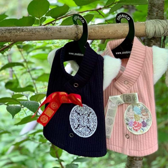 강아지 고양이 반려동물 설날 추석 설빔 한복 도련님 아씨 누빔 배자, 핑크, 1개