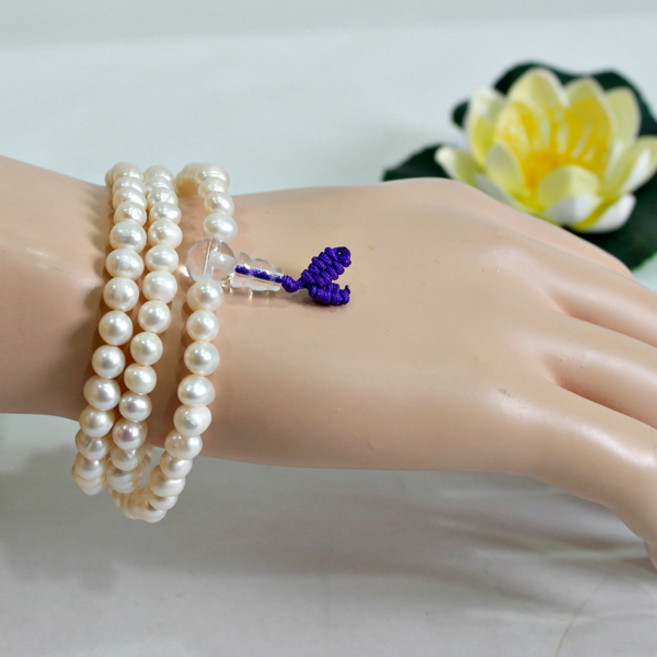 선우몰 진주 염주 5mm - 천연원석 남성 여성 108염주팔찌 원석팔찌 레이어드세줄팔찌