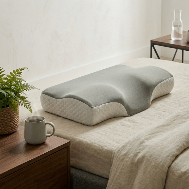 메모리폼 경추 베게 거북목 완화 기능성 목편한 사계절+세탁망, 1개, 쿨링 실크 그레이