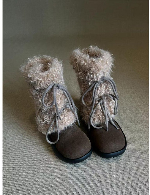 復古厚底加絨短靴女款冬季保暖毛毛鞋新款雪地靴