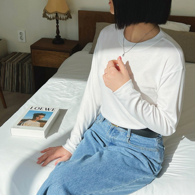 국산 8컬러 데일리 여성 티셔츠 소프트 무지 기본 긴팔 티셔츠 루즈핏 라운드넥 긴팔티