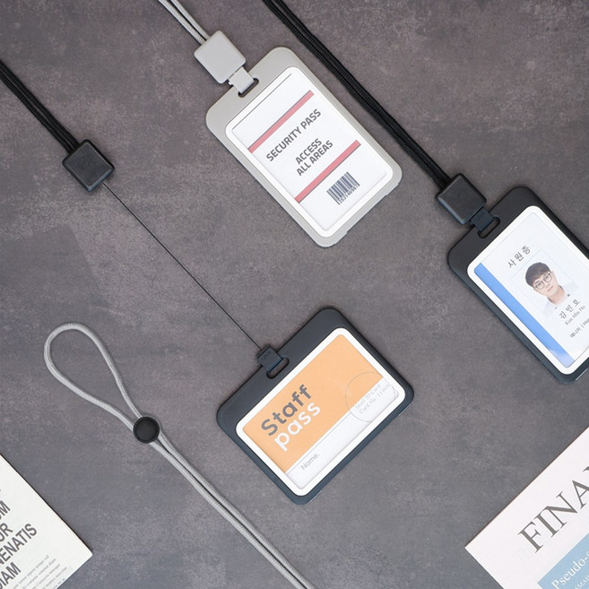 신분증 목걸이 사원증 케이스 릴 홀더 가로 세로, 가로형, 1개, 그레이