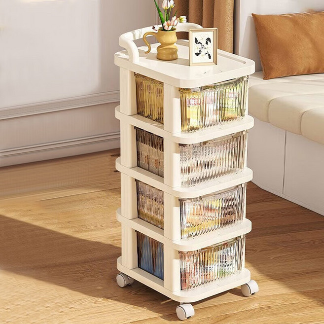 WoWo 이동식기저귀함 다용도 선반 작은 틈새 수납차, 3단, 베이지