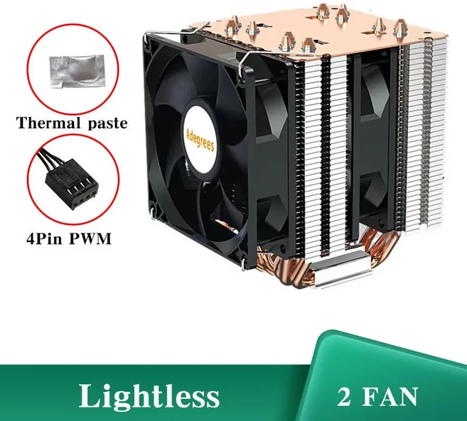 CPU 쿨러 6 히트 파이프 ARGB 4PIN PWM 프로세서 냉각 팬 Intel LGA 1151 1156 1200 1700 2011 X99 AM3 AM, 16 Lightless-2fan, 03 LGA2011-X79-X99-E5, 01 As shown