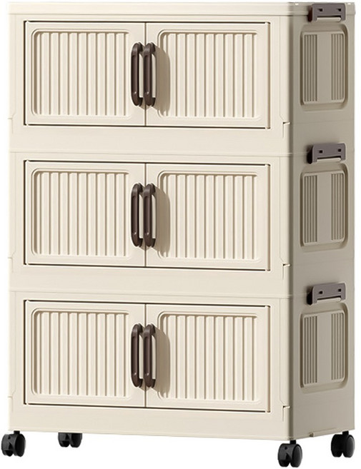 SSOK-DARM 쏙담 대용량 플라스틱 이동식 수납 정리 빈티지 폴딩 리빙박스, 반투명, 3단, 화이트