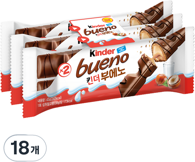 킨더 부에노 T2 초콜릿, 43g, 18개
