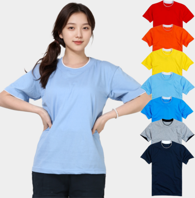 [국내생산] 순면 이중라운드 20수 코마사 빅사이즈 반팔라운드 무지티 데일리티