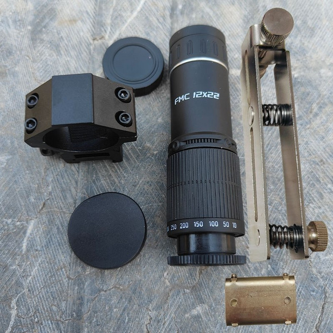 고배율 망원 조준경 12배율 멀티비전 조정가능 레일 장착형 망원경, 12배 망원경 + 레일용 조절식 베이스