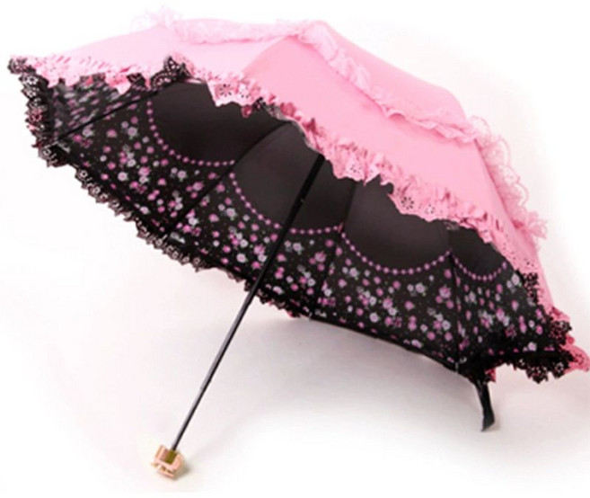 여성용 레이스 공주 우산 양산 3 플랫 접이식 태양 경량