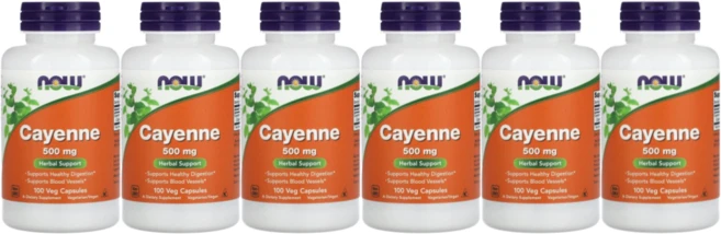 나우푸드 카옌 500mg 베지 캡슐 글루텐 프리 비건, 100정, 6개 - 쿠팡