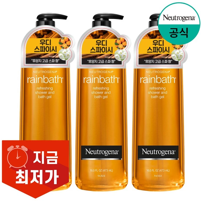 뉴트로지나 레인바스 바디워시 시나몬 엠버 향, 3개, 473ml - 쿠팡