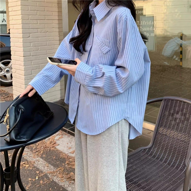 마리하우스 스트라이프 루즈핏 박스 셔츠 난방