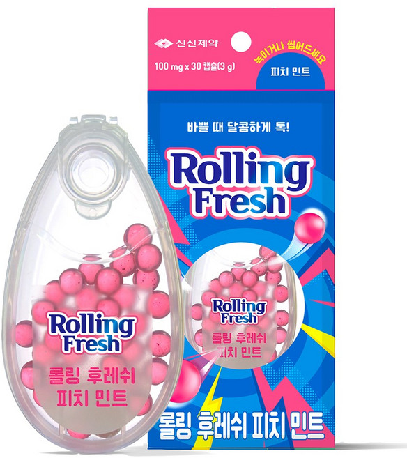 신신제약 롤링후레쉬 30pcs 민트볼 피치 민트 입냄새 구취 제거 캡슐, 2개, 3g