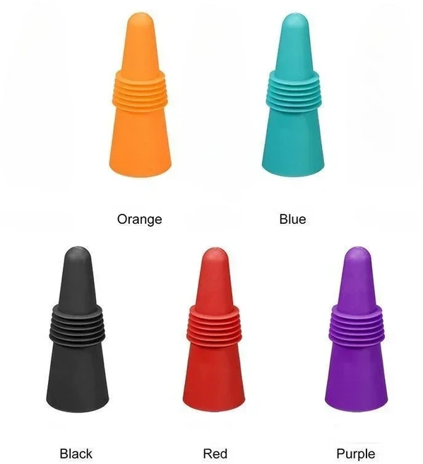 5PC 실리콘 와인 및 음료 병뚜껑 세트 누출 방지 샴페인 실러 스토퍼 코르크 세이버 재사용 가능, 01 5pc