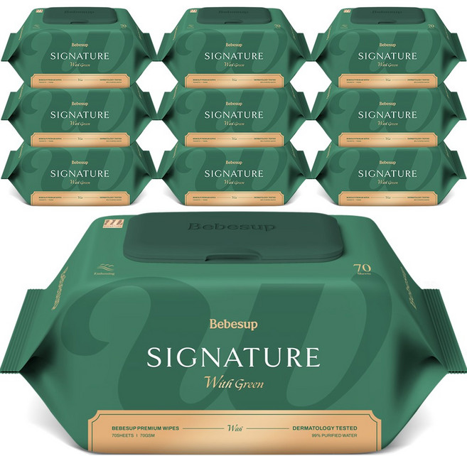 베베숲 시그니처 위드그린 아기물티슈 캡형, 70g, 70매, 10개