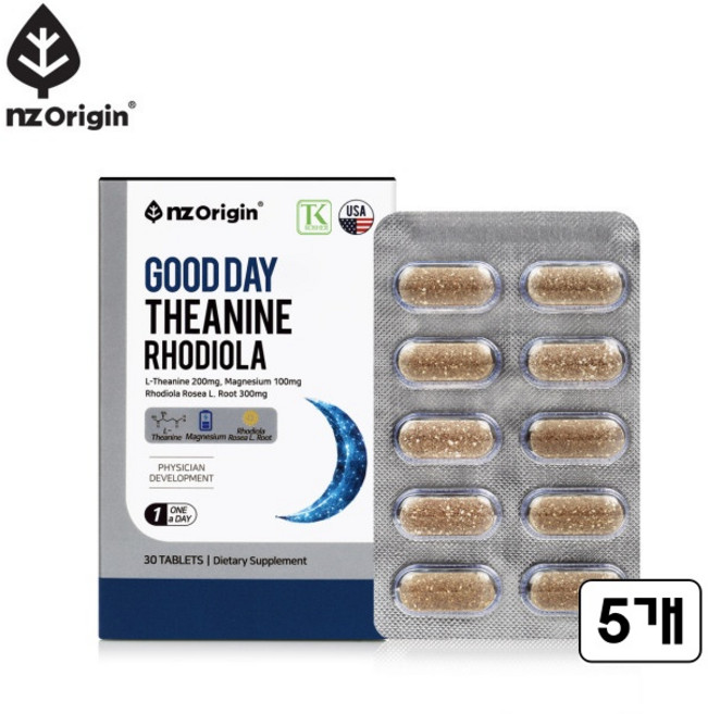 테아닌 홍경천 추출물 엘테아닌 마그네슘 로사빈 식약처인정 L-트립토판 신양벚나무 열매 추출물 감태 추출 발레리안 뿌리 추출물, 30정, 5박스