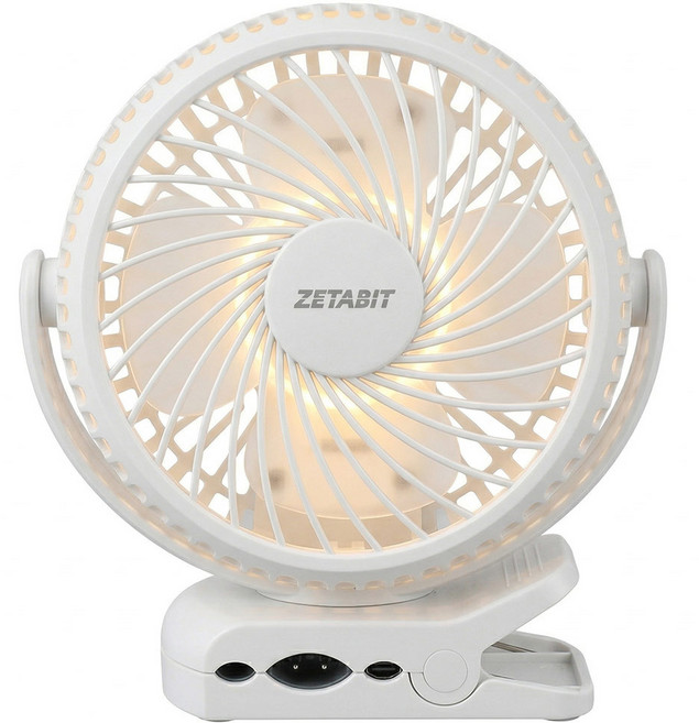 ZETABIT 무선집게 BLDC 모터 서큘레이터 LED 무드등 선풍기 유모차 캠핑, 화이트(1개 단품/1+1행사상품아님)