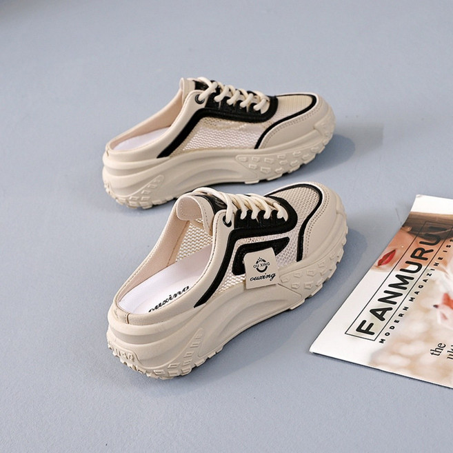 708090 여성 캐주얼 메쉬 하프 슬리퍼 여름 운동 슬립온