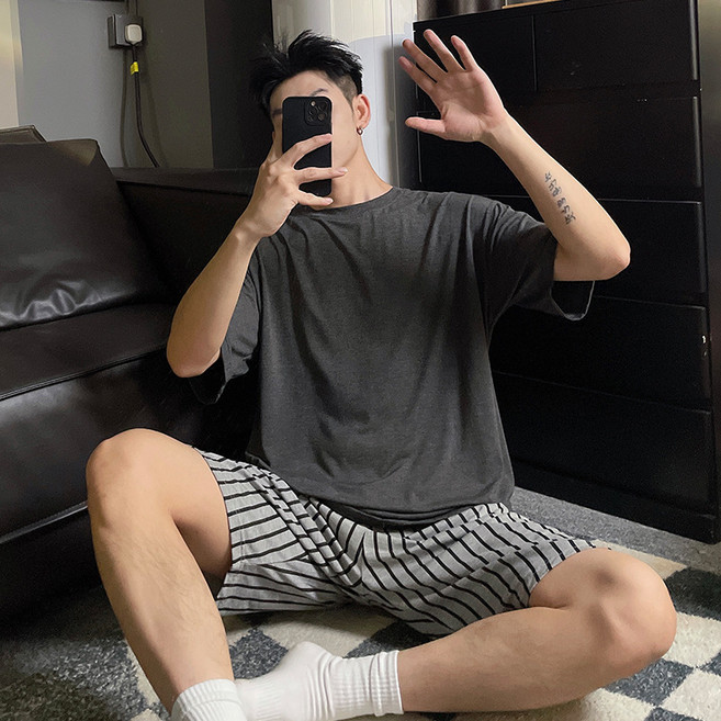 스타일닥터 남성 모달 파자마 세트 반팔 반바지 스트라이프 소재 편안 착용감 데일리 잠옷