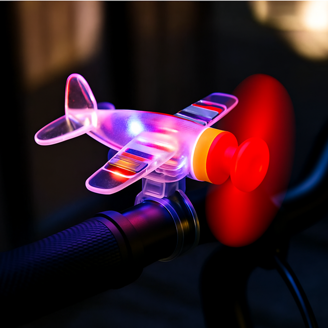 포클리어 [거치대포함] LED 풍력발전 바람 프로팰러 비행기 안전등 전기 자전거 바이크 킥보드 악세사리 오토바이 꾸미기, 1개, 레드바비
