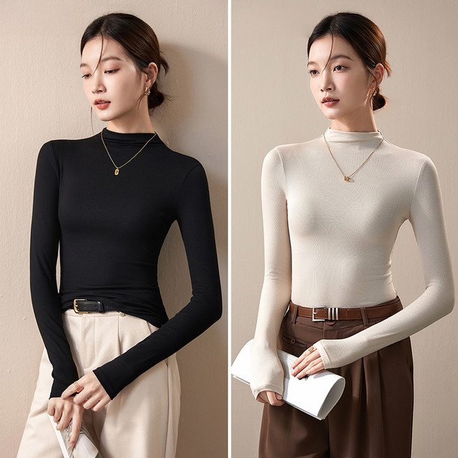 큐엔유 여성 반목 스판 긴팔티 빅사이즈까지