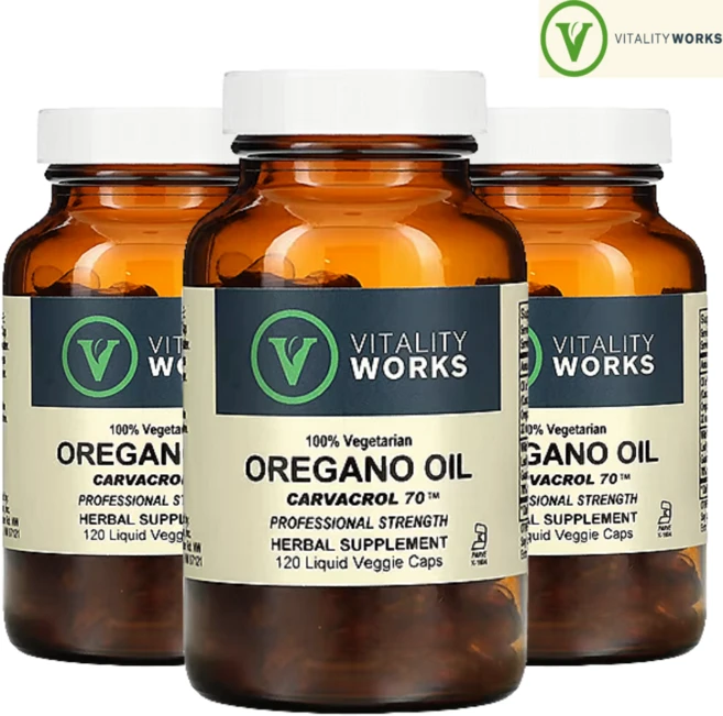 [120캡슐] 바이탈리티웍스 오레가노 오일 카르바크롤 70 액상 베지 캡슐 120정, 120캡슐 - 3병 - 쿠팡