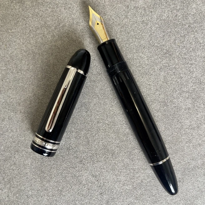 고급 149 잉크 온 피스톤 만년필 레진 클래식 학교 사무용품 펜, 02 Pen with Box, 01 Black Silver