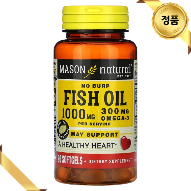 Mason Natural 오메가3 피쉬 오일 500mg 90 소프트젤 글루텐프리, 1개, 90정 - 쿠팡