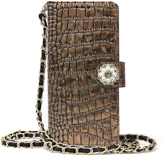 소베크 다이아 장식 가죽 휴대폰 케이스 + 숄더 체인 스트랩