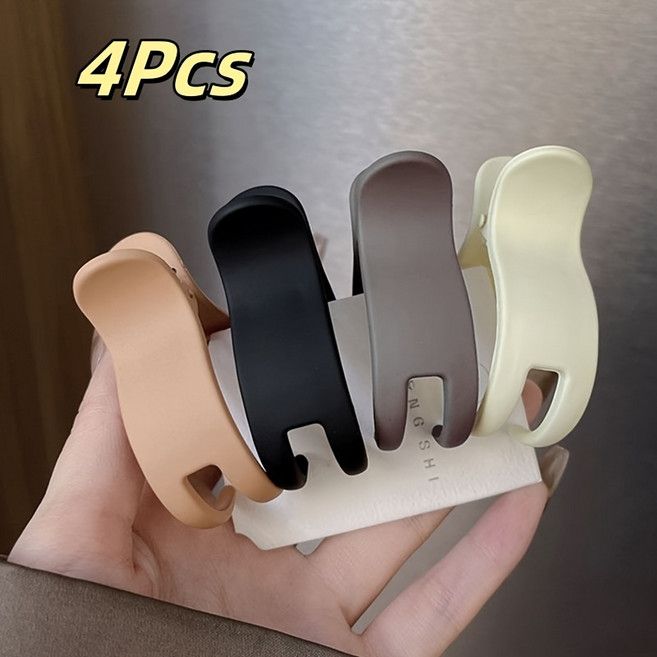 여성용 데일리 무광 쉘 라인 곡선형 헤어 집게핀 4개 세트