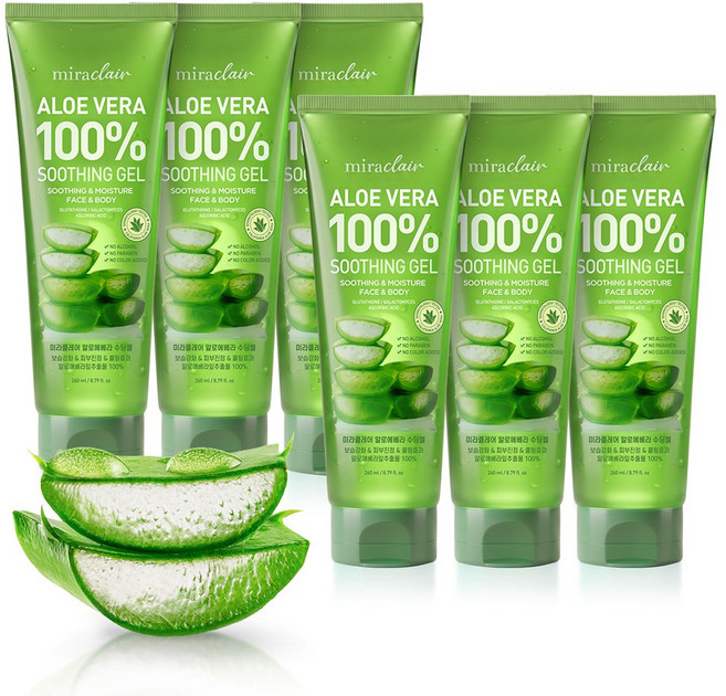 미라클레어 알로에베라 순도100% 무알콜 수딩젤 수분가득, 6개, 260ml