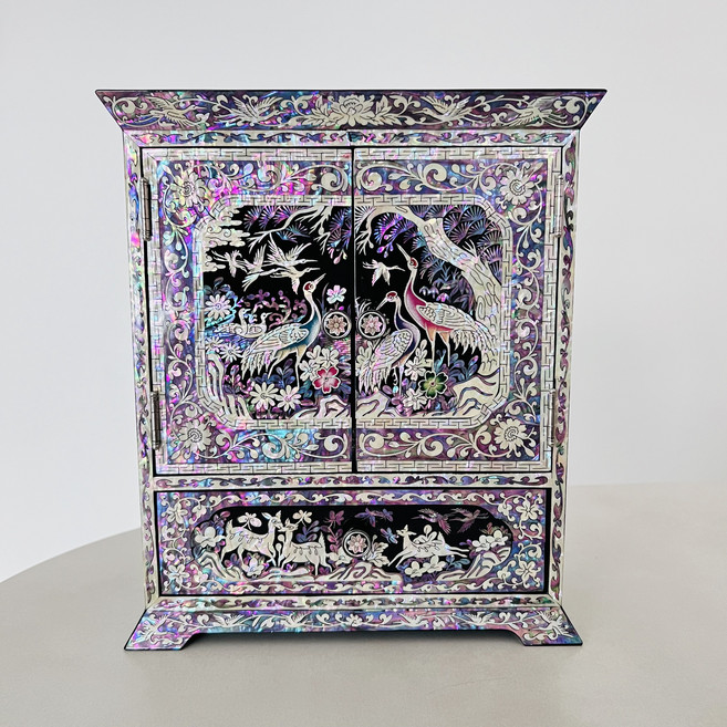 뉴 쇼블랑 송학 자개장 양문형 자개함 목걸이 보관 나전칠기보석함, 블랙, 1개