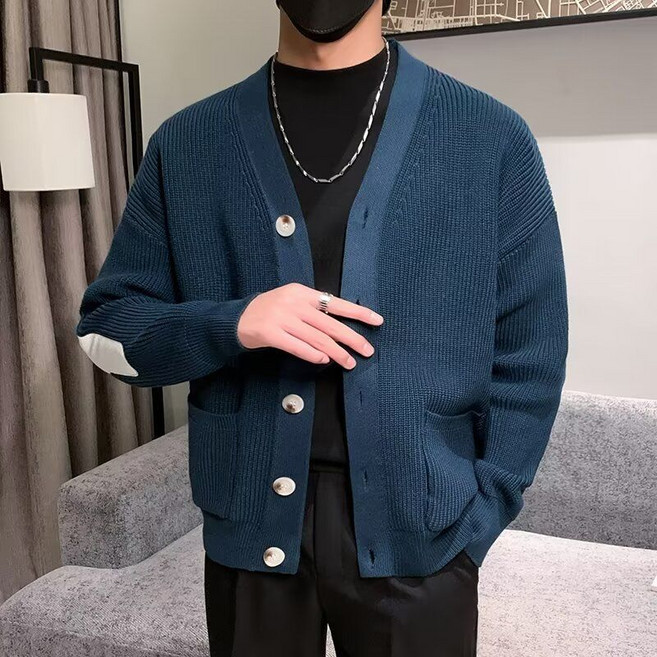 남성 가을 겨울 니트 가디건 스웨터 긴팔 캐주얼 코트 오버핏 데일리 점퍼 아우터HF