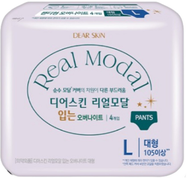 디어스킨 리얼모달 입는 오버나이트, 대형, 4개입, 24개