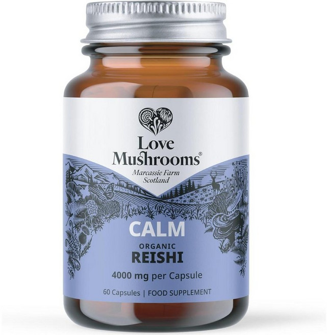 영국 러브머쉬룸 Love Mushrooms Reishi 캄 영지버섯 4000mg 캡슐, 4개, 60정