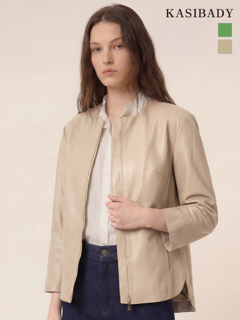 카시바디 시크릿시즌오프 카시바디 프리미엄 양가죽 노카라 집업 레더 자켓