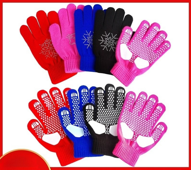 어린이 겨울 실내 아이스링크 피겨 스케이트 장갑 스키장갑 미끄럼방지, 니트 아동용 장갑 빨간색