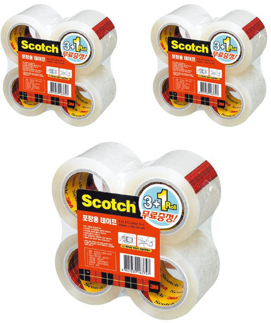 스카치 포장용 테이프 리필 132R 48mm x 20m 4p, 투명, 3개