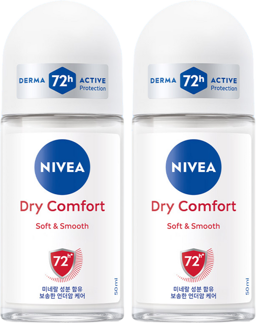 니베아 드라이 컴포트 롤온 데오드란트, 50ml, 2개